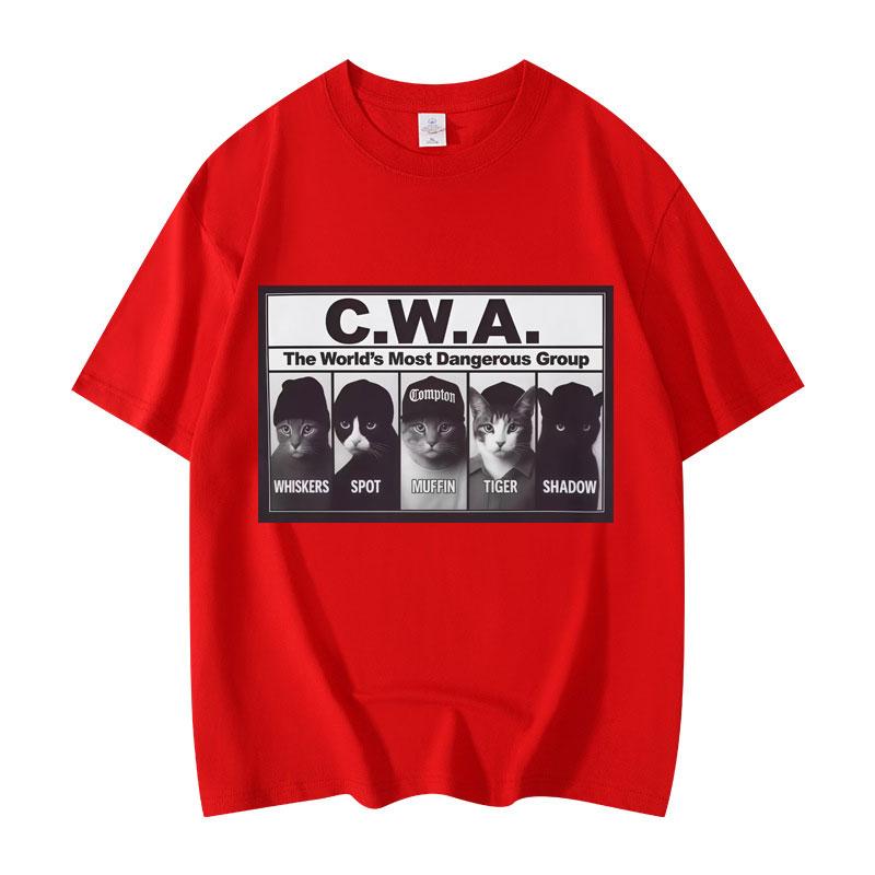 CWA Самая опасная группа в мире Забавные кошачьи мемы Графические футболки Винтажная футболка с коротким рукавом Унисекс Хлопковые футболки