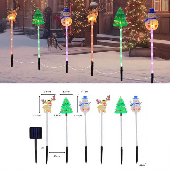 Solar Christmas Stake Lights Waterproof Outdoor Lawn Decor with Santa And Snowman Warm White LED String Lights for Yard And Pathway