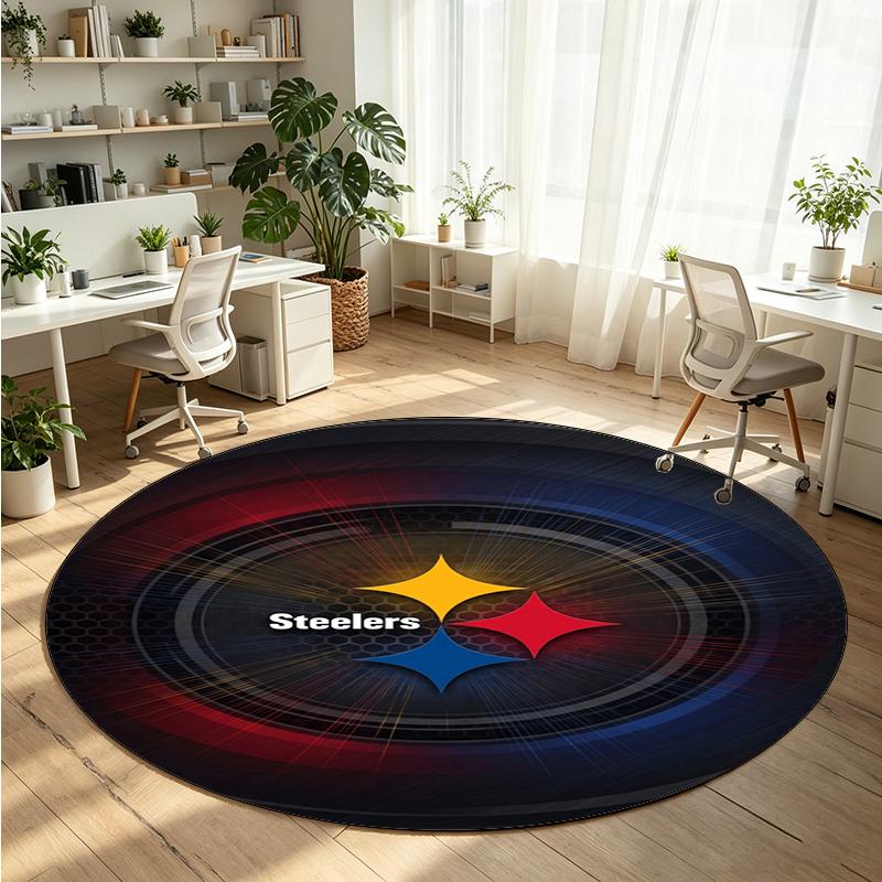 Pittsburgh Steelers Printed Round Crystal Velvet Rug Soft Non Slip Floor Carpet For Bedroom Holiday Gift