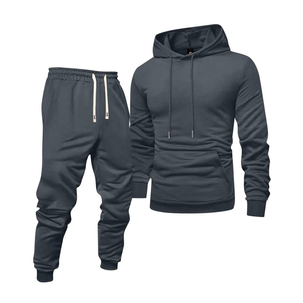 Men's Solid Color Hooded Universal Versatile Hooded Sweatshirt Sweatpants Casual Sports Suit