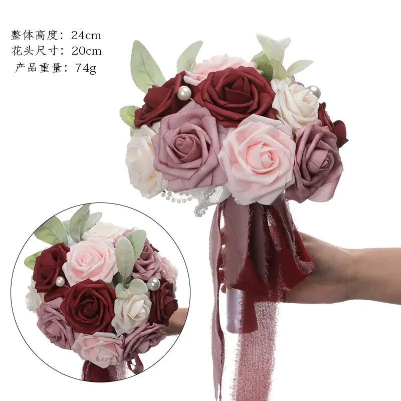 Bridesmaid Gold Hoop Bouquet for Wedding Bridal Shower Ceremony Artificial Rose Flower Hoop Wreath Front Door Wall Decoration