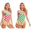 Women's Christmas Dance Dress Patchwork Striped Sleeveless Ruffled Leotard for Stage Performance Costume