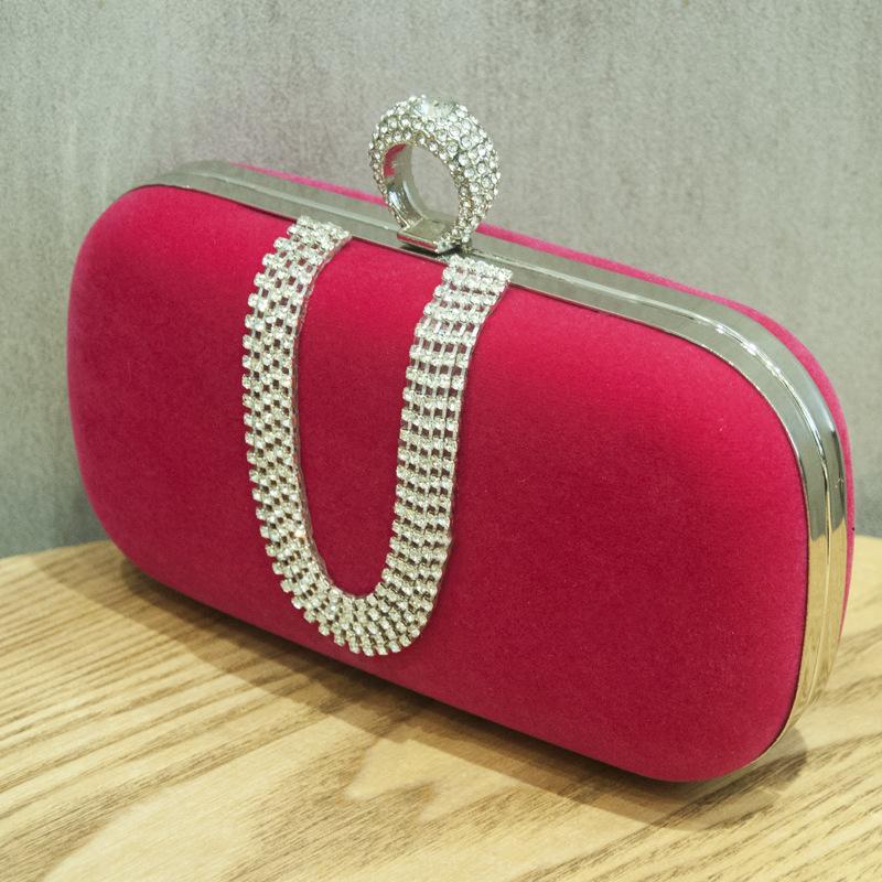 Red Flannel Rhinestone Bag Velvet Evening Purses Crossbody Elegant Party Clutch Bling Shoulder Female Bag Diamond Handbag