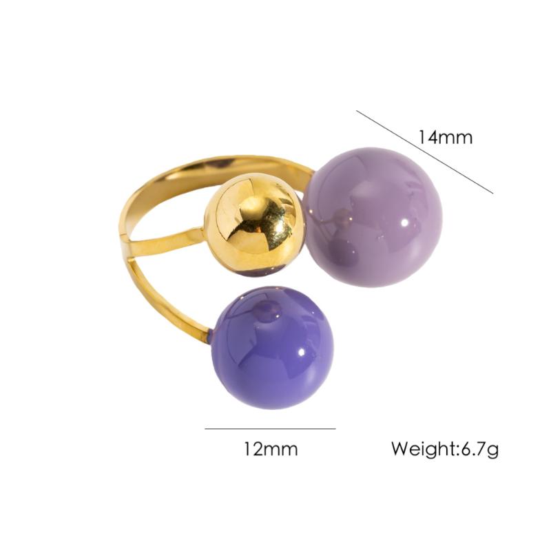 Geometric Spherical Stainless Steel Gold Plated Trendy Open Ring For Women Featuring Three Colorful Enamel Droplet-Shaped Rings