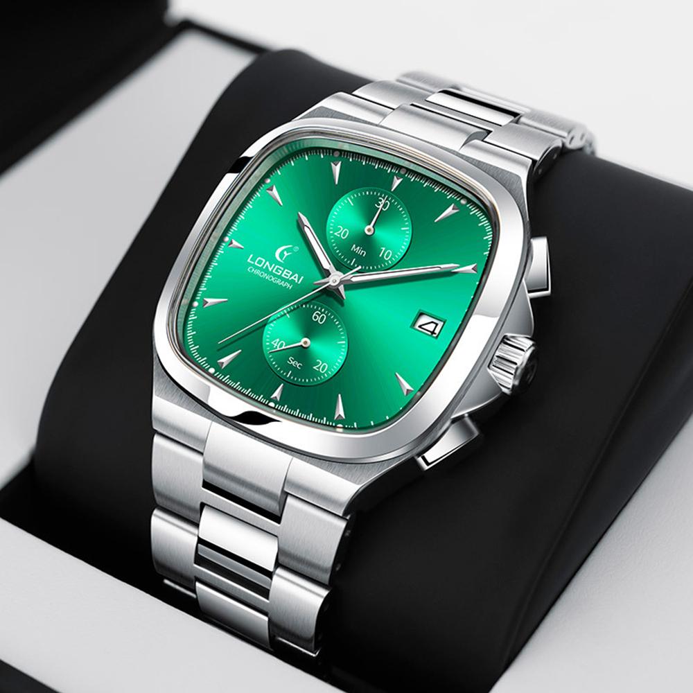 Luxury Chronograph Watch Men Business Chrono Quartz Wristwatches Square Sports Watch VK61 Movt 50M Waterproof Clock Gift Longbai
