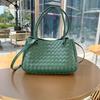 Genuine Leather Woven Shoulder Bag Women Spacious Crossbody With Magnet Medium Size Soft Structured Design