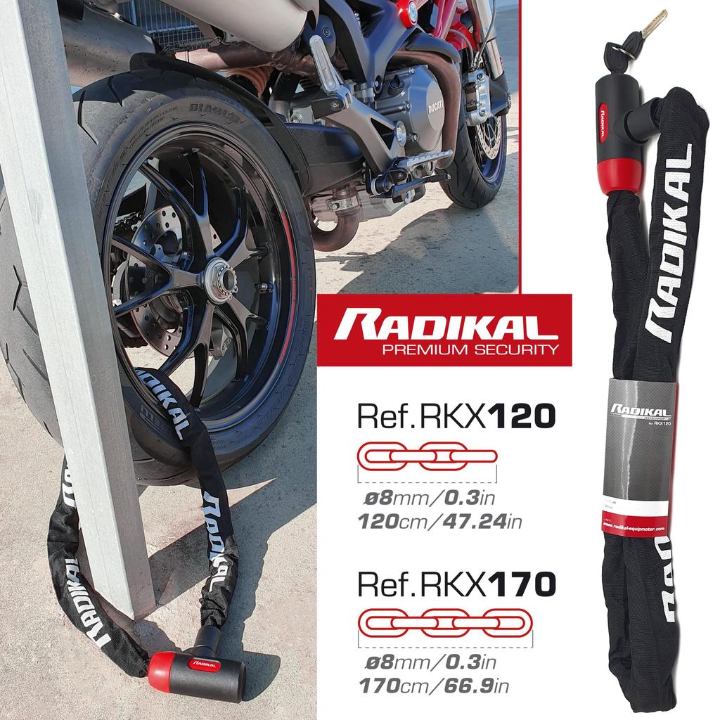 RADIKAL RKX120 Bicycle Chain for Motorcycles and 8mm Reinforced 120cm Universal Garage Anchor for Electric Scooters and Bikes Lock, Anti-Theft