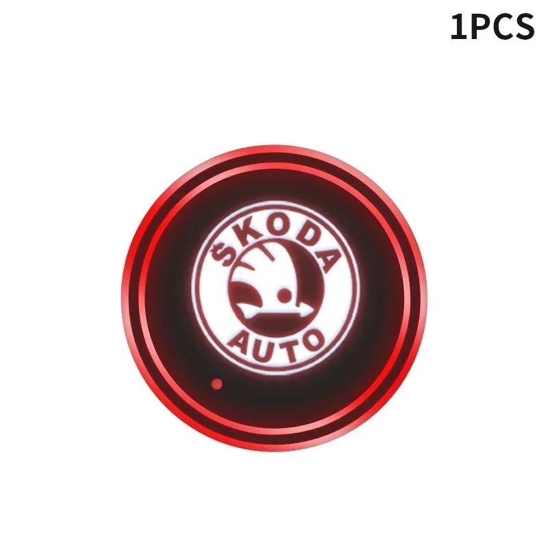 MBLH7 Car Colorful Water Coaster Auto Luminous Cup Holder Anti-Slip Mat For Skoda Kamiq Rapid Fabia Octavia Yeti Superb Citigo RS