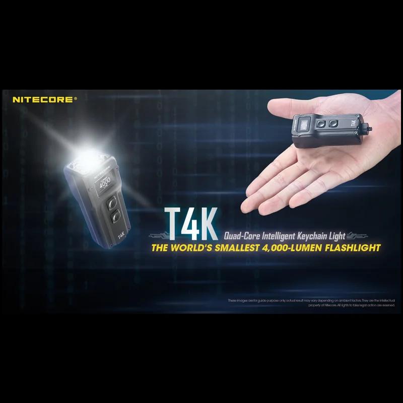 NITECORE Светодиодный брелок-фонарик T4K Type-C, перезаряжаемый, 4000 люмен, 4xCREE XP-12 V6, встроенный аккумулятор