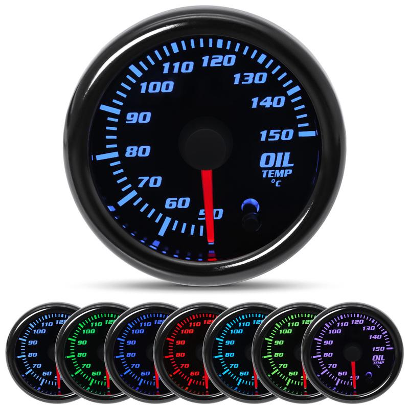52mm 12V Professional Oil Temperature Gauge with 7 Colors Backlight 50-150℃ 100~300℉ 1/8NPT Oil Temp Sensor Universal for Car