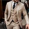 Khaki Formal Men's Suit 3 Piece Set Jacket Pants Vest Customized High-end Blazer Groom Wedding Tuxedo S-5XL
