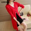 Spring and Autumn Women's Knitwear In The Long Section of The Knitted Sweater Thin Outside Slim Shawl Long-sleeved Sweater Female Cardigan Jacket Tide