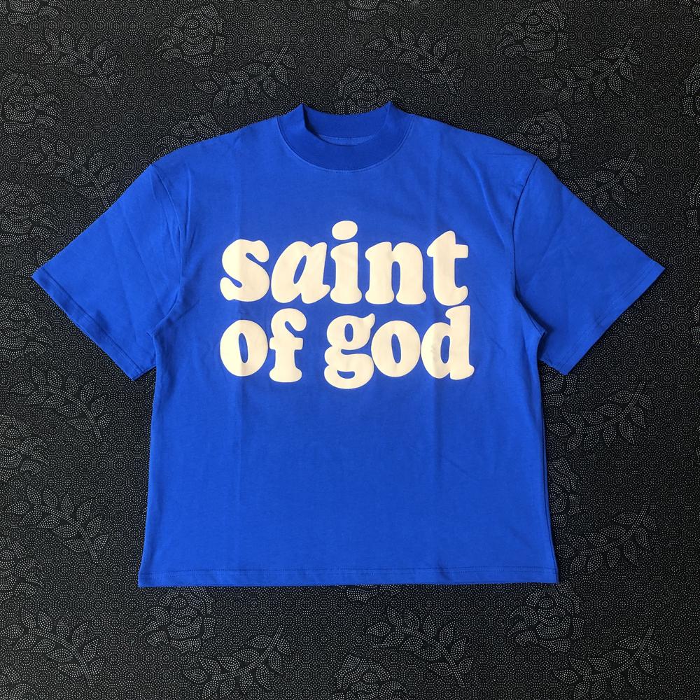 Frog Drift Fashion KANYE Streetwear SAINT OF GOD 100%Cotton Foaming Printing Clothing Loose Oversized Tees Tops T Shirt for Men