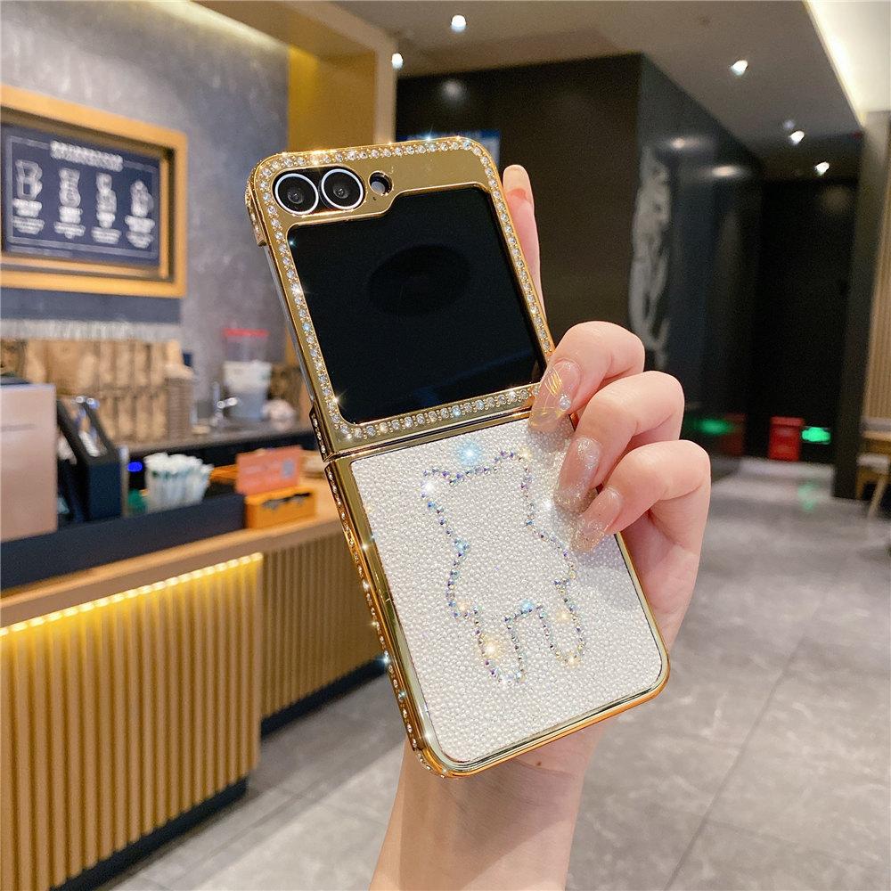 Роскошный чехол из кожи с бриллиантами и золотым покрытием для Samsung Z Flip 6 Flip 5 Flip 4 3 Противоударный чехол-книжка для телефона Coque