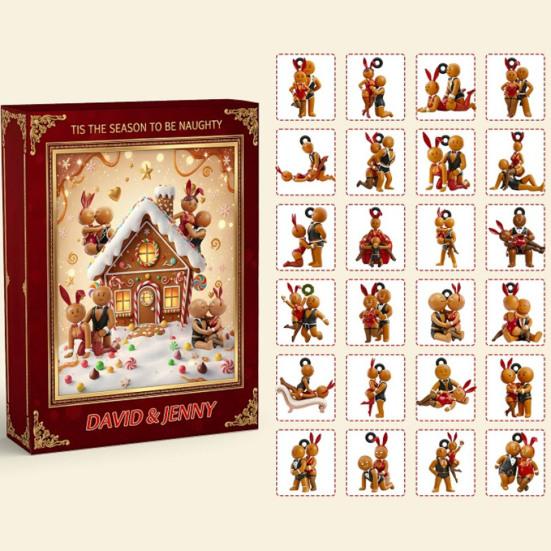 Gingerbread Couple Christmas Advent Calendar 2025 24 Day Countdown Box Acrylic Ornaments Hanging Tree Decor for Xmas Holiday Home Decoration