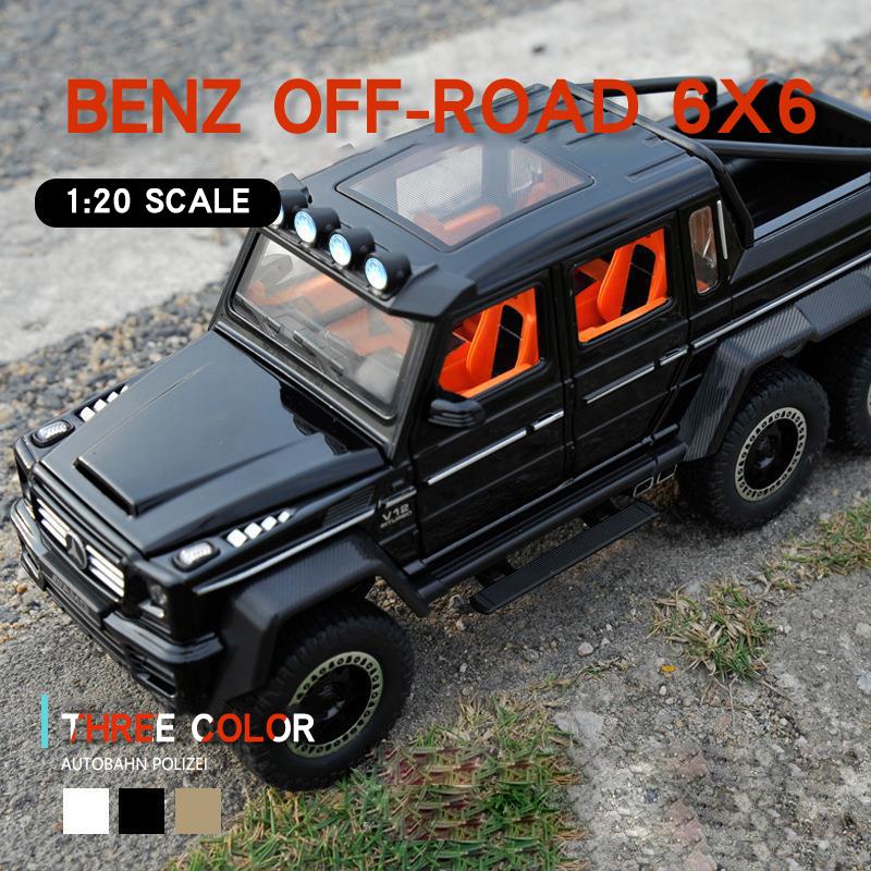 1/20 Benz AMG 6x6, модель внедорожника с большими колесами, внедорожник, металлическая литая под давлением коллекция автомобилей, звуковая и световая миниатюрная игрушечная машинка для детей