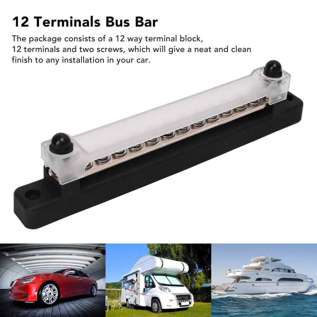 12 Post Power Distribution Block Bus Bar Set 2xM6 Post 12xM4 Screw Battery Terminal Box for Cars RVs Ships Yachts