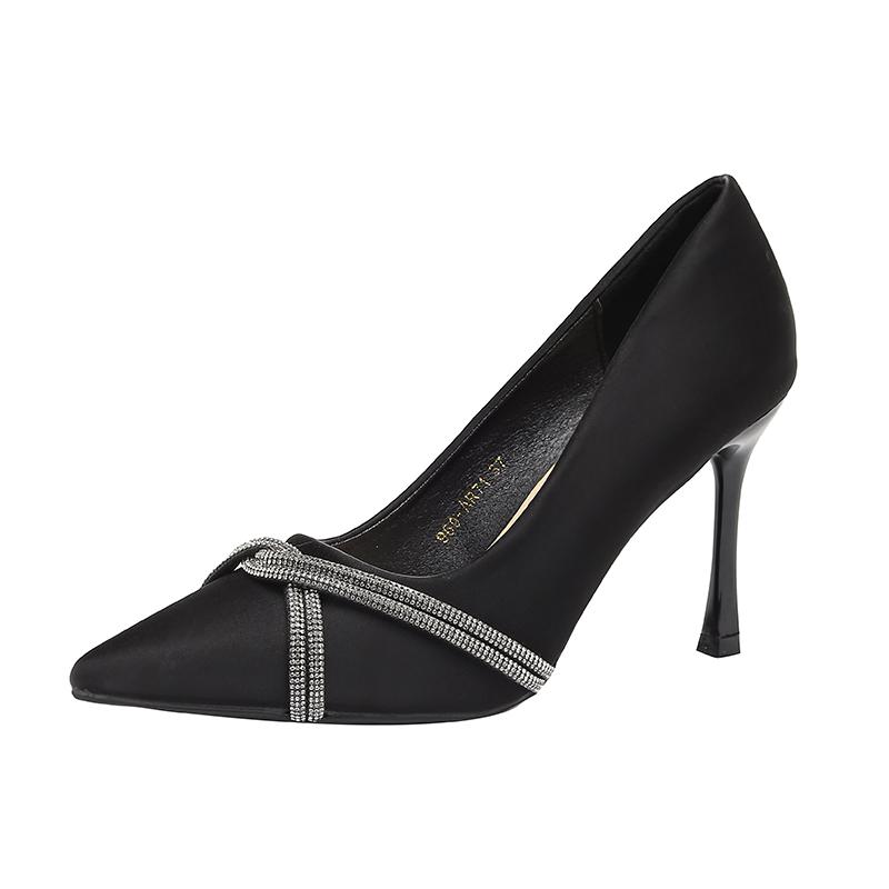 Женская обувь, Лидер продаж, новая весенняя однотонная пикантная однотонная женская обувь на высоком каблуке с острым носком и стразами