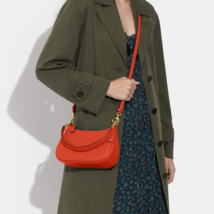New COACH Teri Pebbled Leather Shoulder Bag, Portable Crossbody Bag Women's Orange Red CC321-IMQLZ
