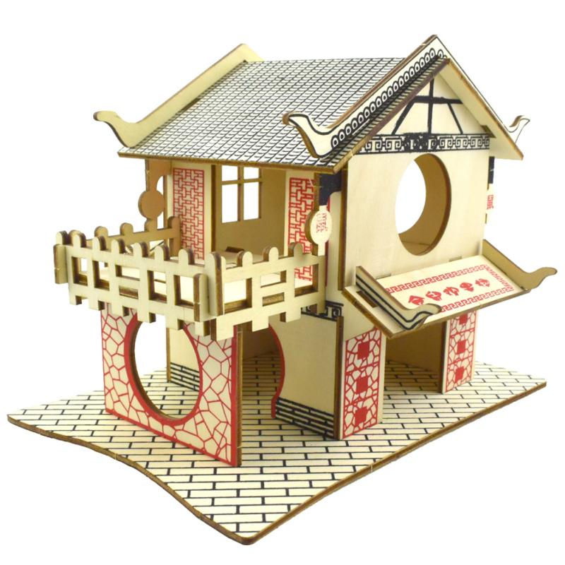 Экологическое деревянное убежище для хомяка, деревянная хижина, двухслойная вилла с мелкими животными, игрушка для скалолазания