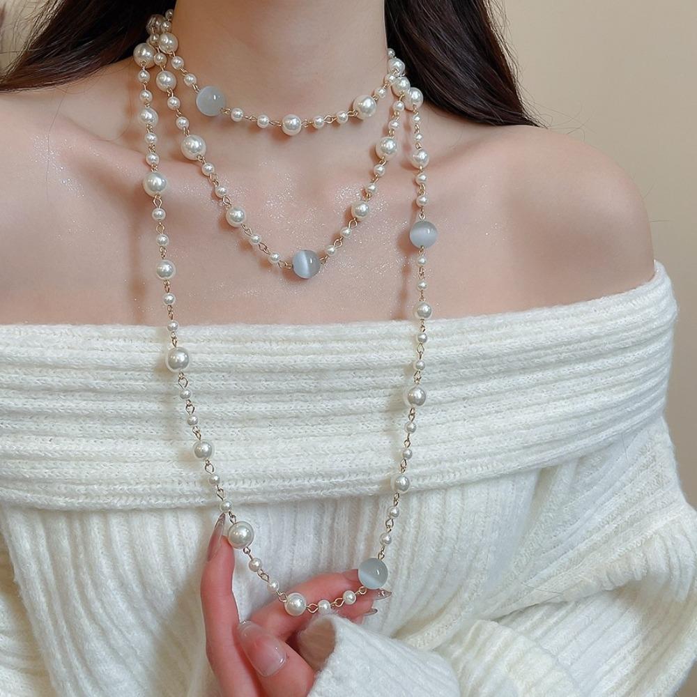 Long Length Bead Necklace Layered Sweater Necklace New Pearl Necklace Lady Wear