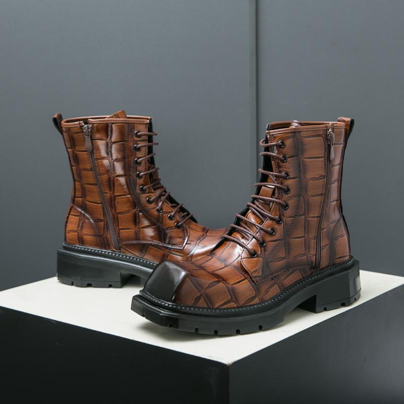Деловые мужские кожаные ботинки челси темно-коричневые на шнуровке удобные на толстой подошве противоскользящие высокие брендовые ботинки рабочие ботинки мужские