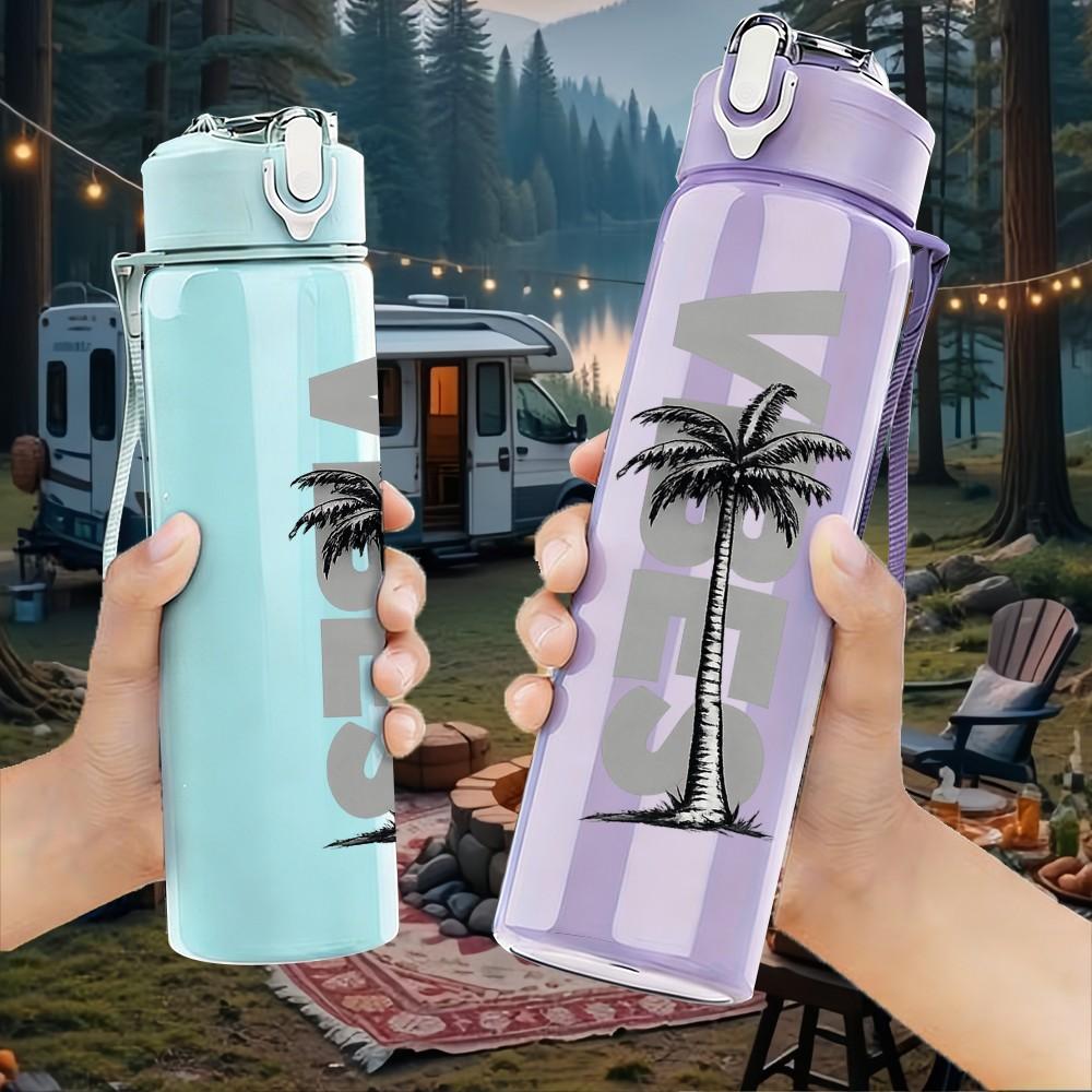 1PC VS Vertical Letter Minimal Print 750ml Color Plastic Sports Water Bottle Leakproof Flip Straw Lid Suitable for Sports Office Home Use
