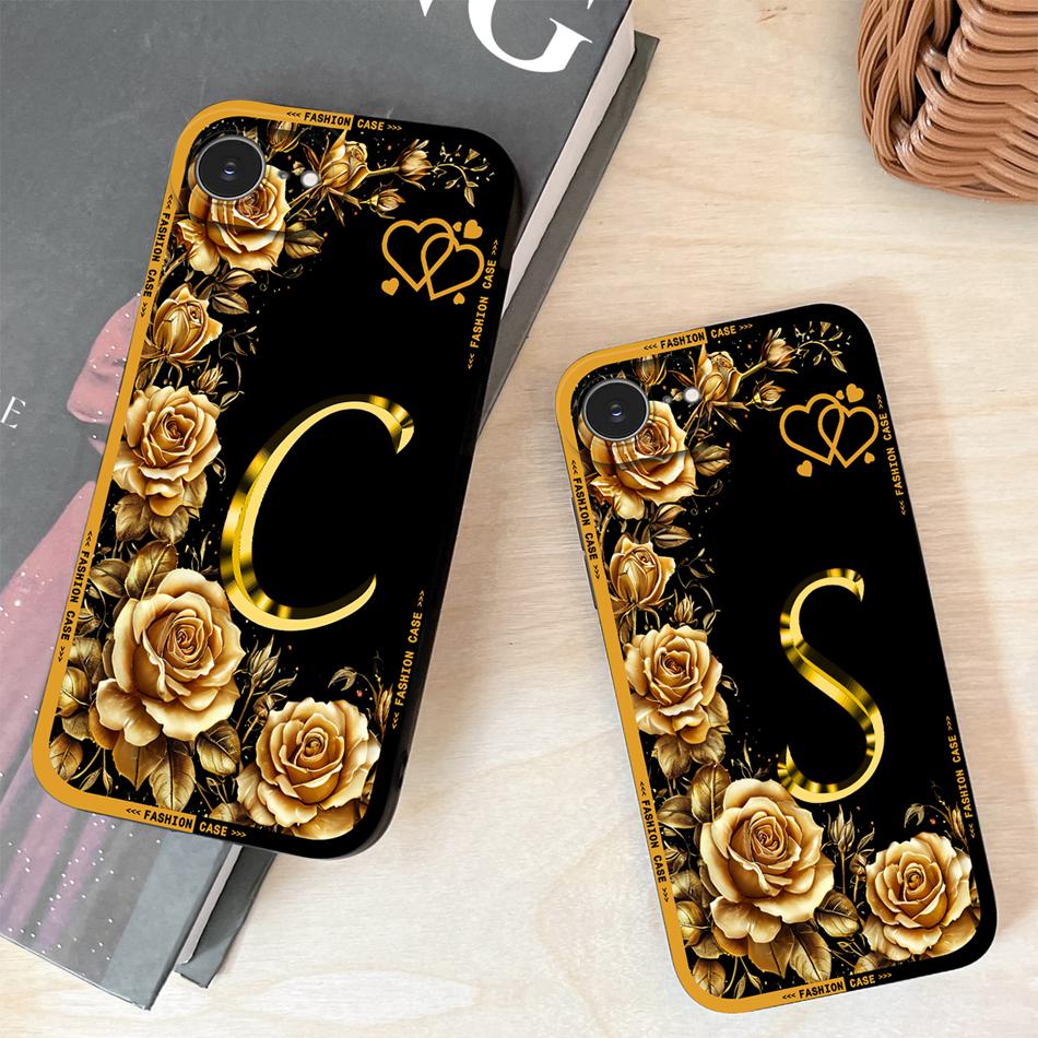 Luxury Rose Letters Case For iPhone 17E 16E Phone Back Cover For iPhone SE 2026 Soft Liquid Silicone Camera Protection Funda