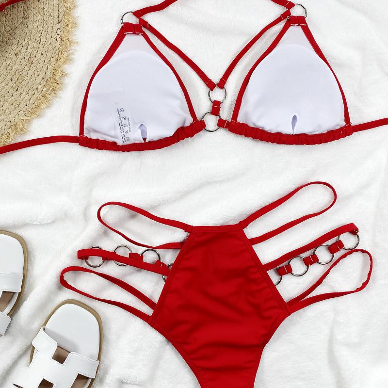 Women's Swimwear Solid Halter Bikini Back Tie Swimsuit Triangle Swimsuit Set 5 Colour