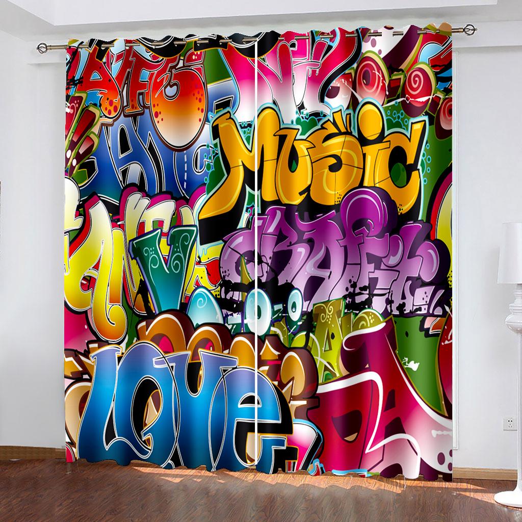 Европейский стиль уличного искусства граффити шрифт дизайн оконные шторы для гостиной кухни индивидуальный размер готовые шторы 2 шт