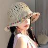 Sweet and colorful butterfly ribbon straw hat for women, summer seaside vacation style, large brim sun protection hat, foldable hat