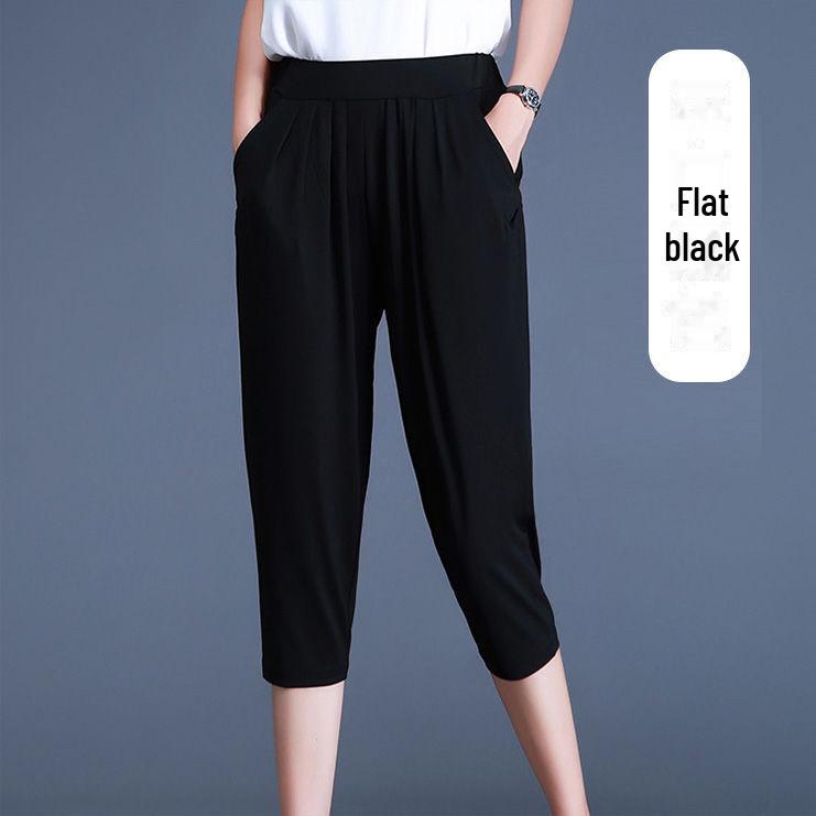 Женские брюки гарем большого размера, эластичные брюки с высокой посадкой, повседневные капри однотонной расцветки