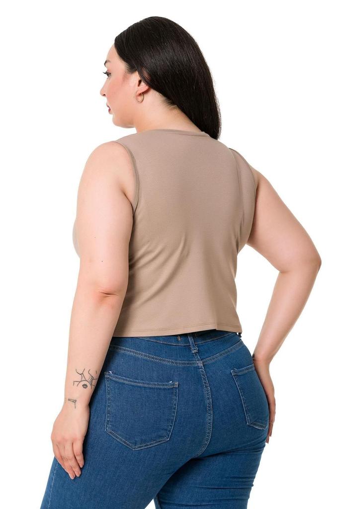 Женский стиль, боди большого размера, большие размеры, с круглым вырезом, без рукавов, укороченное боди из вискозы и норки