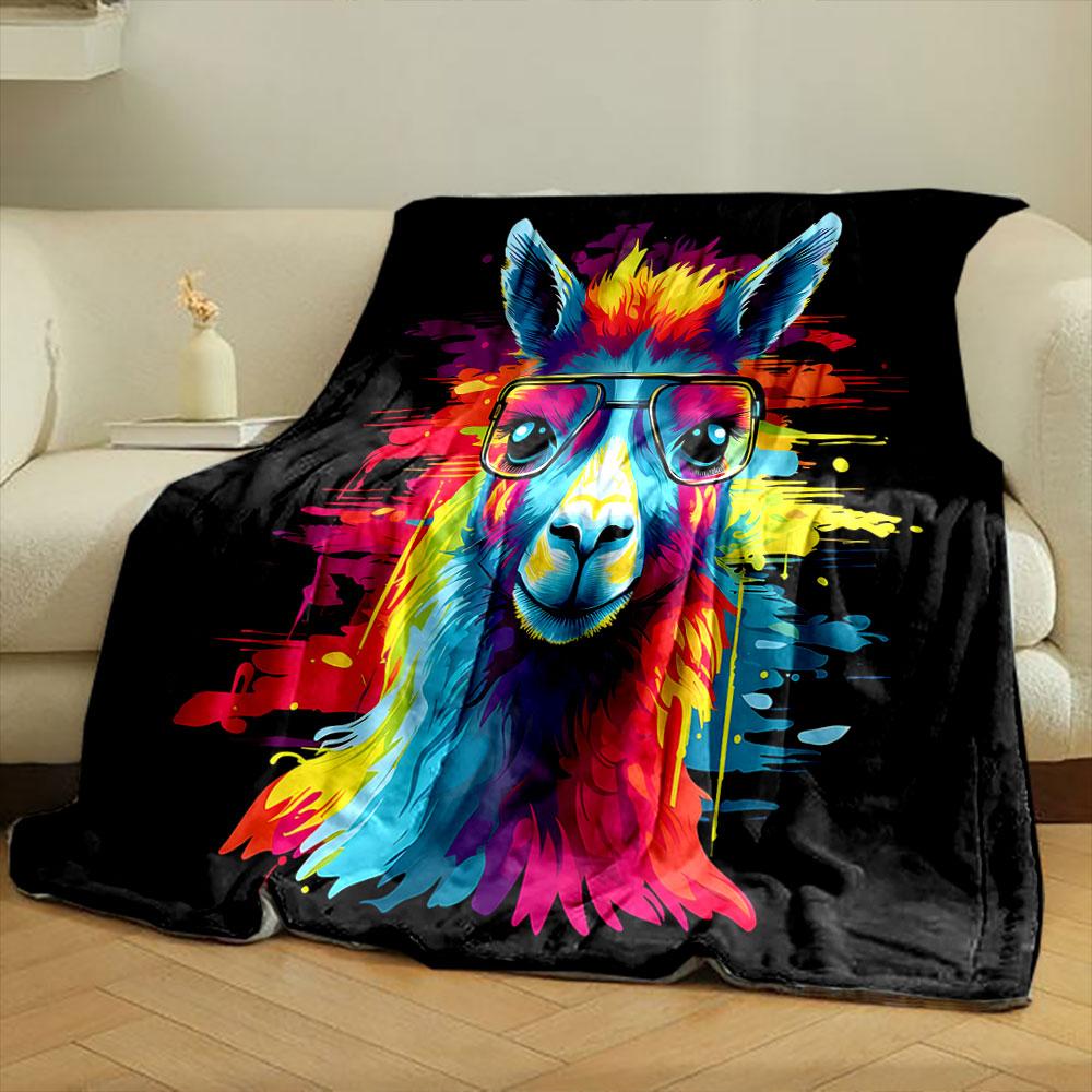 Colorful Llama with Sunglasses print blanket soft and cozy perfect for the living room bed sofa or a nap,gift