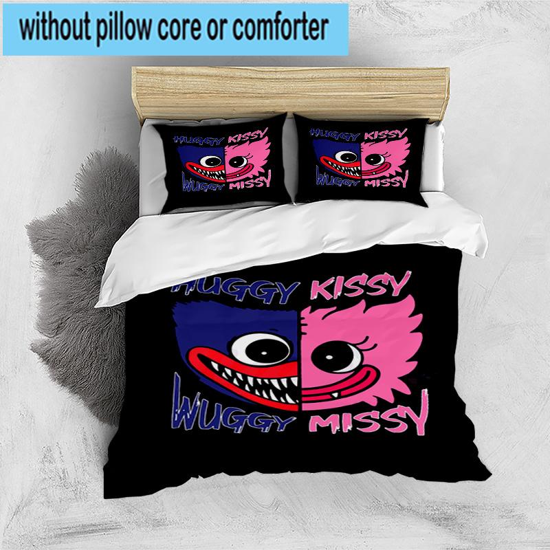 Blue Monster Huggy Family 3pcs Bedding,Including 1pc Duvet Cover And 2pcs Pillowcases Perfect for Christmas,Ideal for Bedroom, Dormitory
