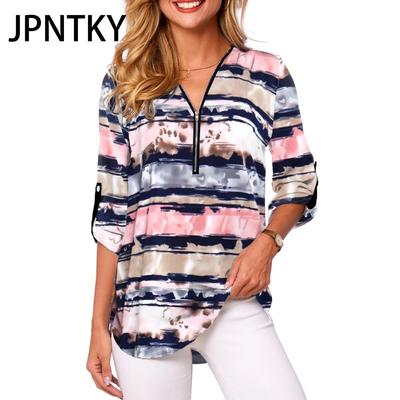 JPNTKY Женская мода повседневные осенне-зимние блузки и рубашки с длинным рукавом и V-образным вырезом