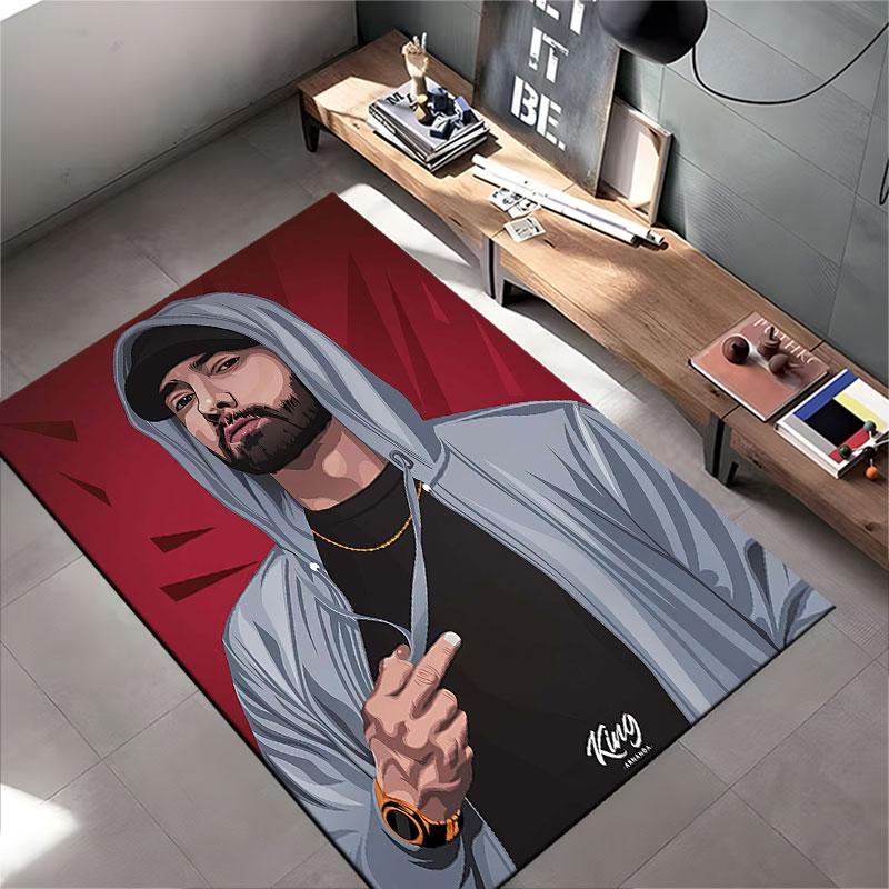 Hooded Man with Red Background suitable as a non-slip mat for the living room or bedroom sofa