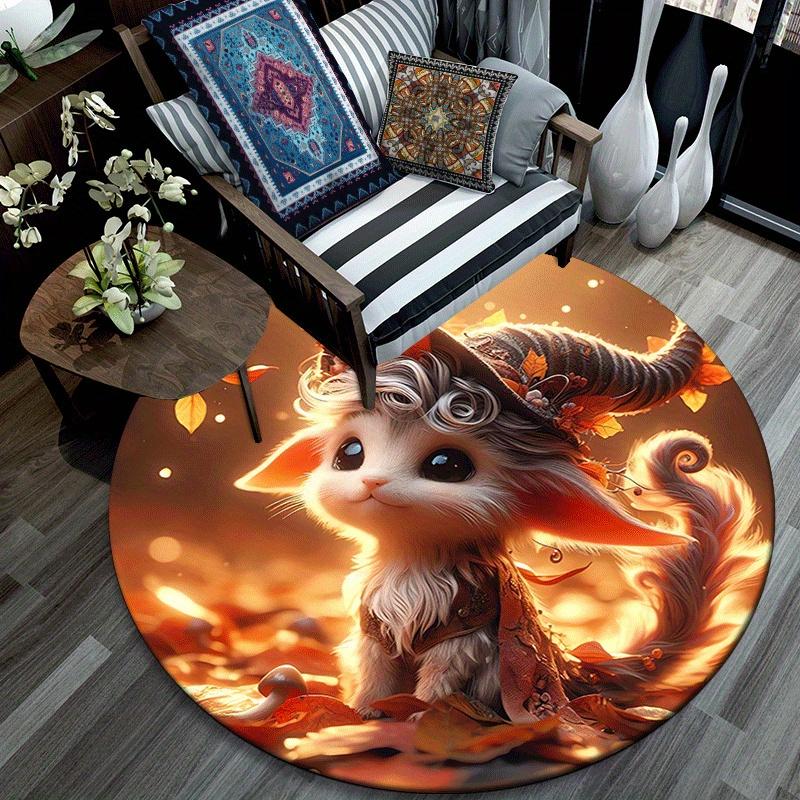 1pc Soft, Absorbent & Non Slip Animals wearing hats Round Rug Soft Circle Rug for Living Room & Bedroom Decor, Chair Mats, and Unforgettable