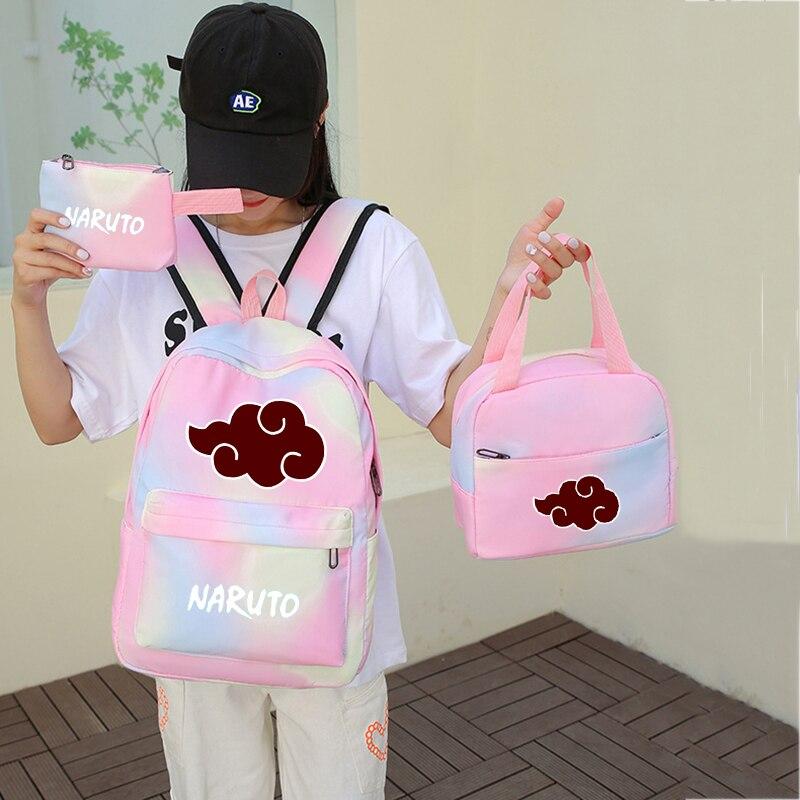 3 шт., школьный рюкзак в стиле аниме для девочек Y2K с сумками для обеда, школьный рюкзак, комплект холщовых сумок, детская сумка-ручка