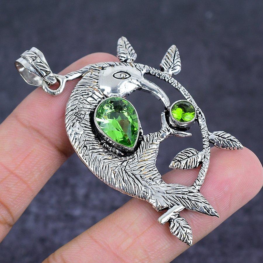 Tsavorite Handmade 925 Sterling Silver Jewelry Pendant 2.56" Y8q77