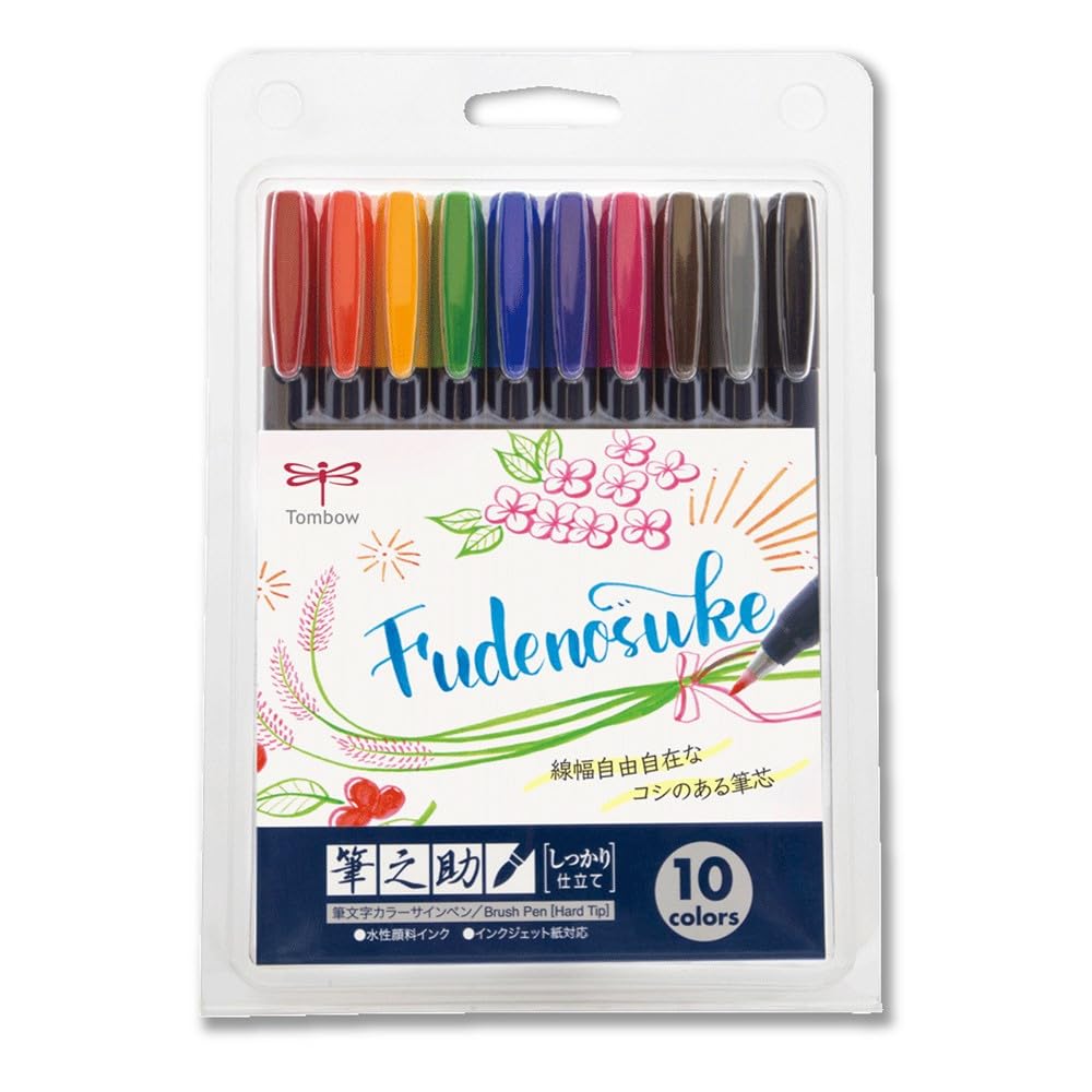 Набор тушевых ручек Tombow Fudenosuke, 10 цветов (WS-BH10C)