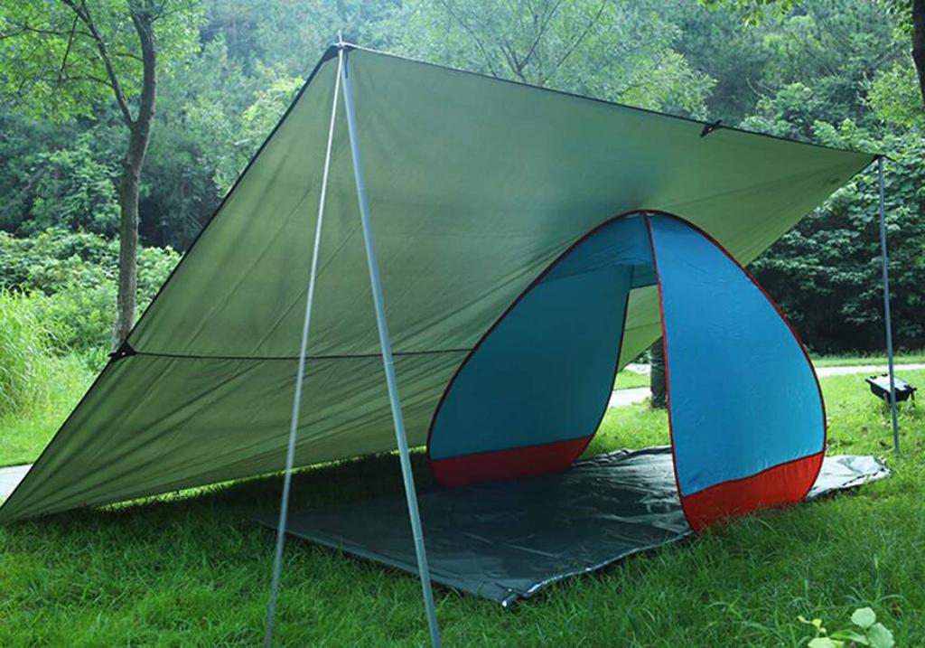 Водонепроницаемый тент для кемпинга, веревка с чехлом для хранения 3 размеров M, брезент, тень, брезент, компактный, легкий, многофункциональный, колышки, в комплекте,