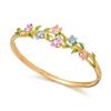 Elegant Flower Pattern Enamel Open Bracelet for Women Trendy Gold Plated Cloisonne Flowers Bangle Ring Charms Party Jewelry