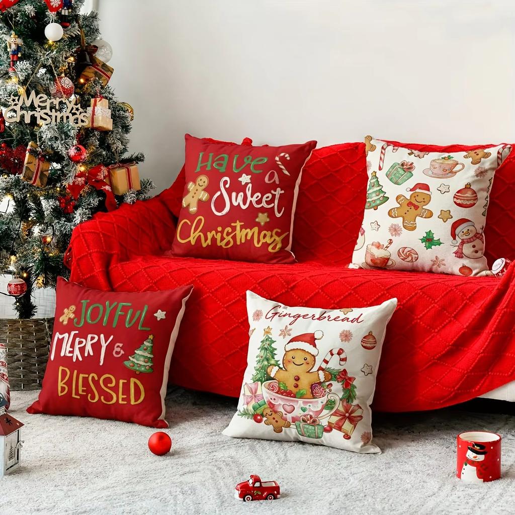 Christmas Gingerbread Joyful Sweet Wishes & Whimsical Pillow Covers Decorative Home Double-sided Print Living Room Pillowcase