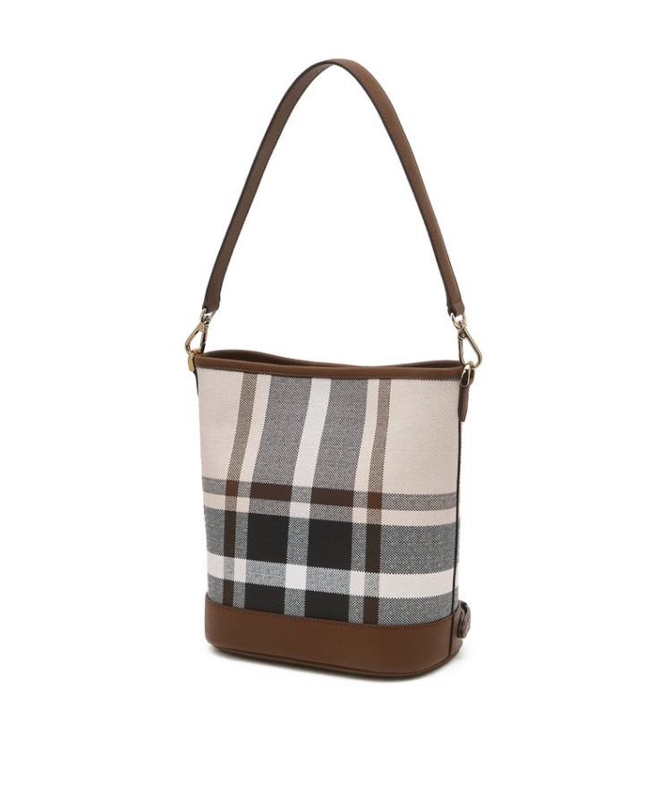 Daks Womens Accessories Tartan Check Light Brown Leather Bucket Shoulder Bag_Dcba6E714W2