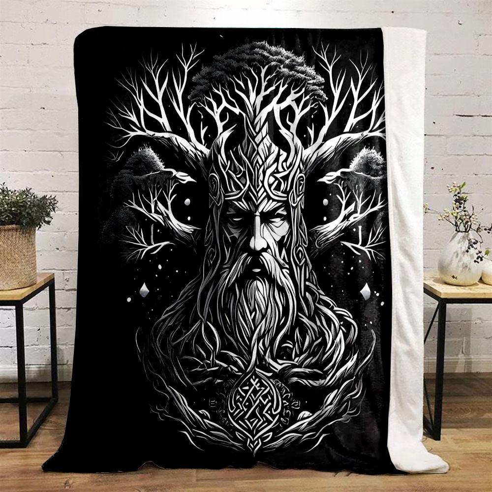 "Ancient Tree King Illustration" Patterned flannel blanket perfect for the bedroom living room, sofa, or a little nap