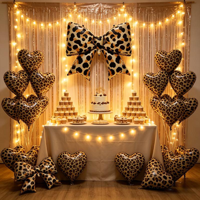 Leopard Print Party Bow Foil Balloons Five Pointed Star Heart Balloons Leopard Print Theme Girls Birthday Wedding Party Supplies
