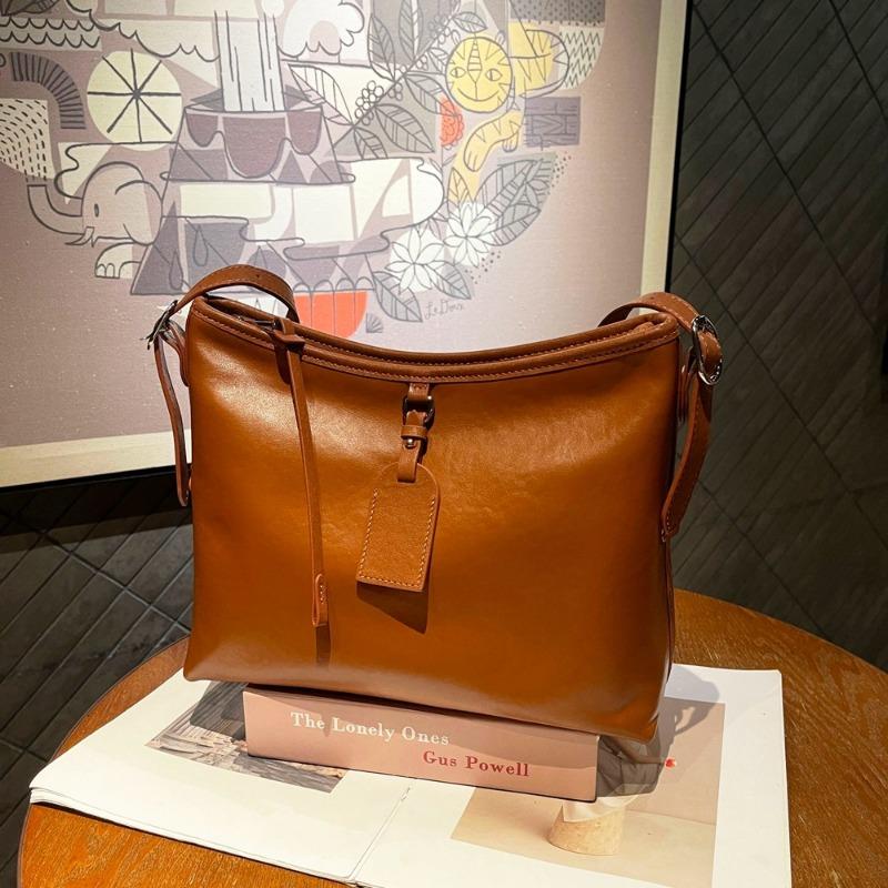 Genuine Leather Women's Bag Lazy Layer Plant Tanned Cow Pitot Bag Large Capacity Single Shoulder Simple All-in-one Crossbody Bag