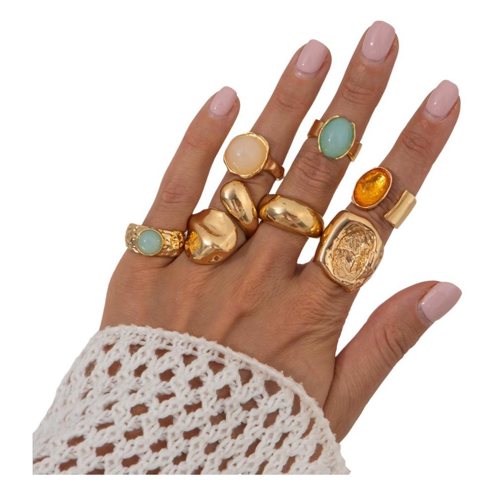 5pcs/7pcs Stackable Opening Rings Set Irregular Retro Metal Ring Chunky Smooth Rings Daily Wear