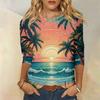 Гавайская рубашка для женщин, модная повседневная свободная футболка с круглым вырезом и рукавами 3/4, женский топ
